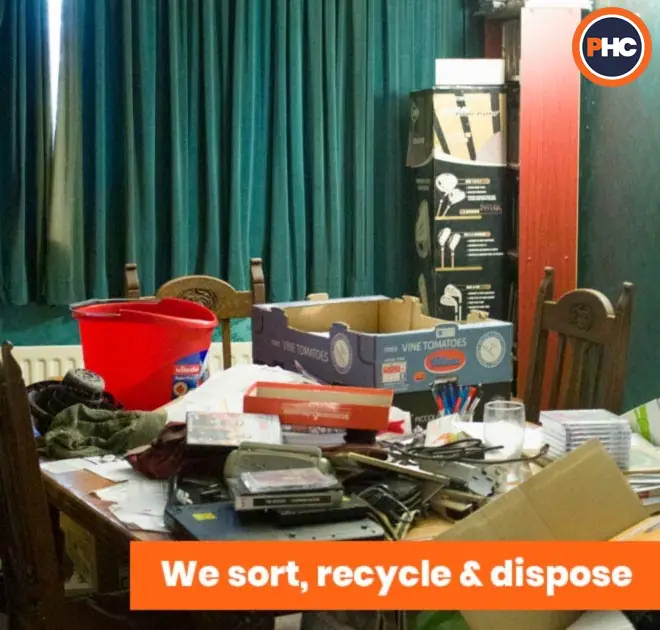 House clearance in progress in Christchurch — room being sorted and cleared
