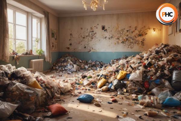 room in a house filled with rubbish